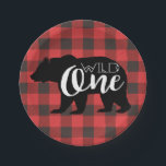 Wild One Bear | Flannel First Birthday Paper Plate<br><div class="desc">By Redefined Designs</div>