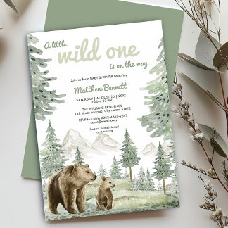 Wild One Bear Forest Baby Shower invitation 
