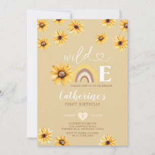 Wild One Birthday Boho Rainbow Sunflowers Invitation