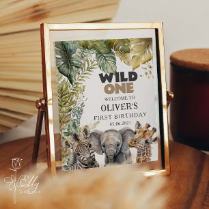 Wild One Birthday Boy Safari Animals Welcome Poster