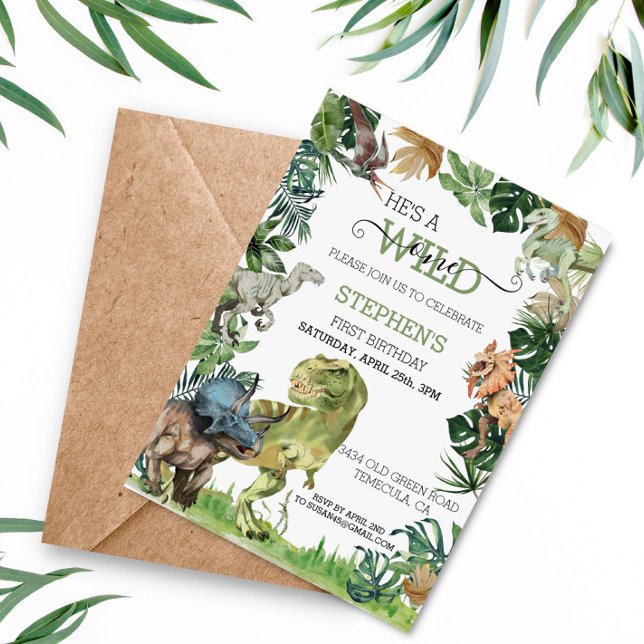  Wild One Birthday Dinosaur Raptor Tyrannosaurs  Invitation (Creator Uploaded)