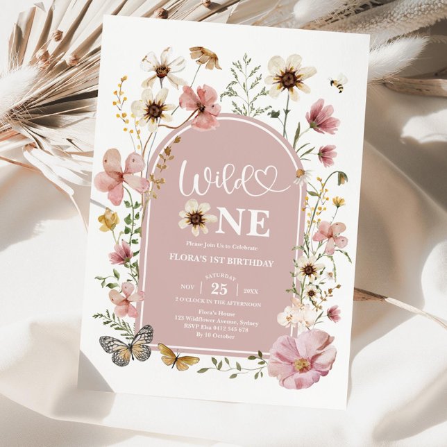 Wild One Birthday Invitation: Blush Wildflower Edi Invitation (Creator Uploaded)