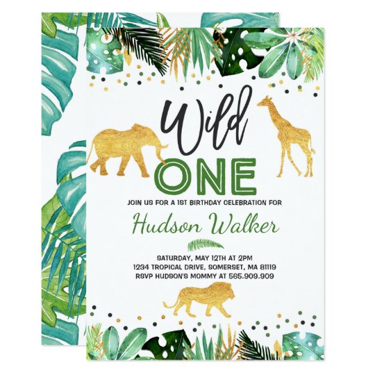 Wild One Birthday Invitation Jungle Animals Party | Zazzle.co.nz