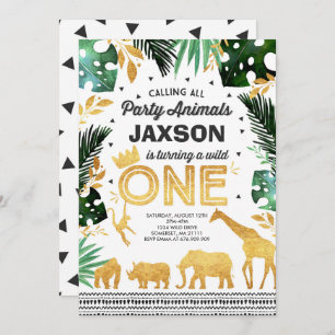 Wild One Birthday Invitation Jungle Animals Party