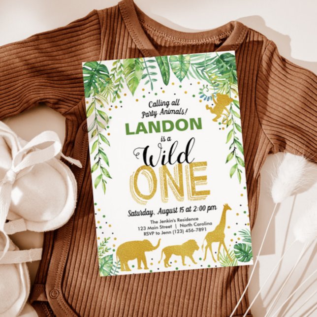 Wild One Birthday Invitation Jungle Safari Animals (Creator Uploaded)