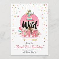 Wild One Birthday Invitation Teepee Boho Girl Wood