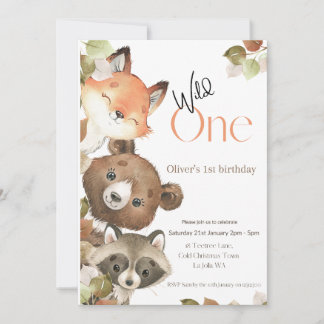 Wild One Birthday invitation - Woodland Animals