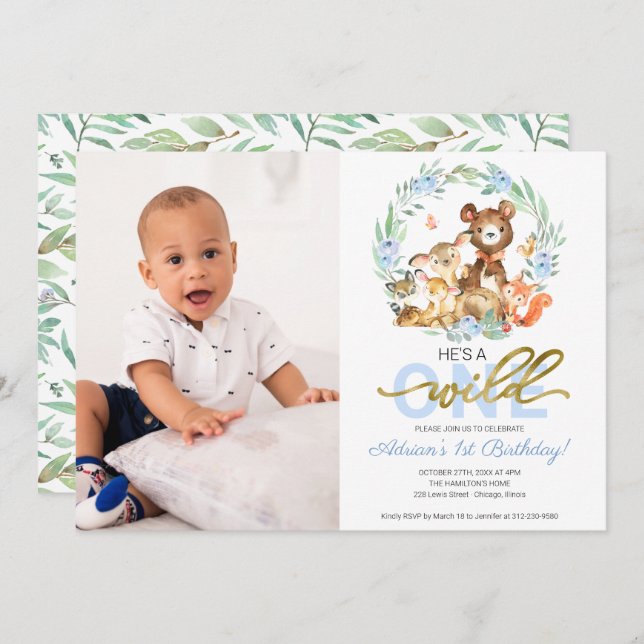 Wild One Birthday Invitations With Photo (Front/Back)