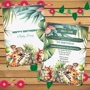 Wild One Birthday Jungle Safari Tropical Greenery  Invitation