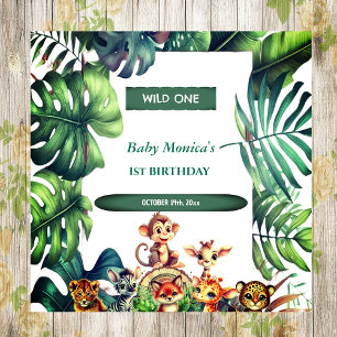 Wild One Birthday Jungle Safari Tropical Leaves Napkin