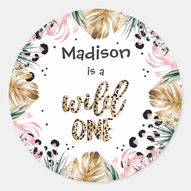 Wild One Birthday Leopard Print Wild Jungle Party  Classic Round Sticker (Front)
