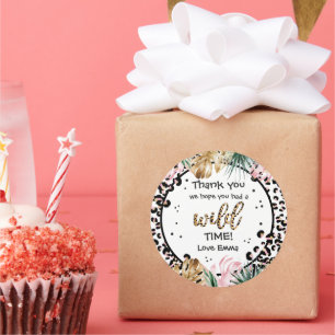 Wild One Birthday Leopard Print Wild Jungle Party Classic Round Sticker