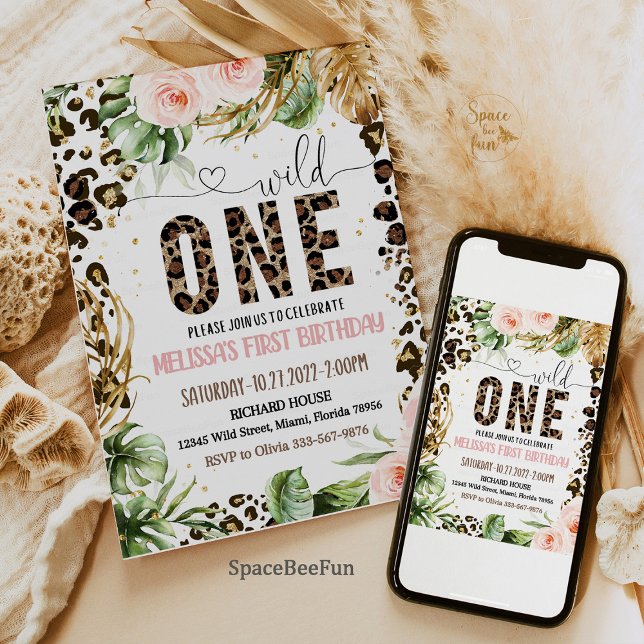 Wild One Birthday Leopard Print Wild Jungle Party  Invitation (safari leopard welcome sign, leopard print foam board, jungle theme welcome sign, safari party sign,)