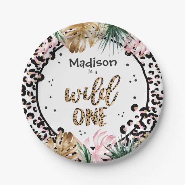 Wild One Birthday Leopard Print Wild Jungle Party Paper Plate (Front)
