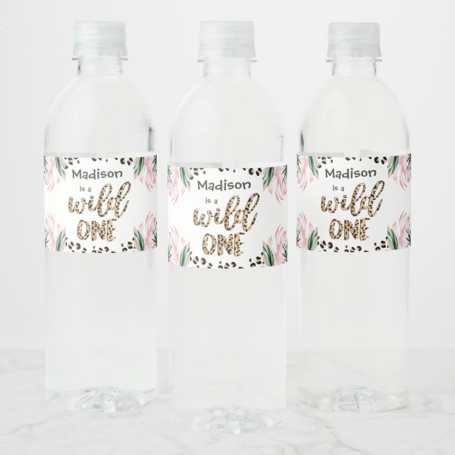 Wild One Birthday Leopard Print Wild Jungle Party Water Bottle Label (Bottles)