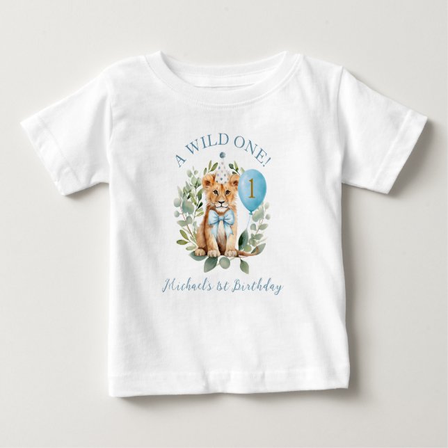 Wild One Birthday Lion Boy Birthday Floral T-Shirt (Front)