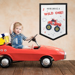 Wild One Birthday Modern Kids Monster Car Trucks Pennant<br><div class="desc">Wild One Birthday Modern Kids Monster Car Trucks Pennant Sign Flag Banner features cute and colourful monster car trucks with the text "Wild One" in modern red typography script accented with the number 1 and doodles. Perfect for kids first birthday party celebrations. Designed by Evco Studio. For coordinating items view...</div>