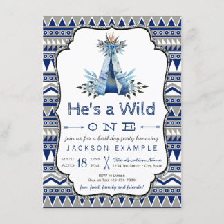 Wild One Birthday Party Boys Teepee First Birthday Invitation