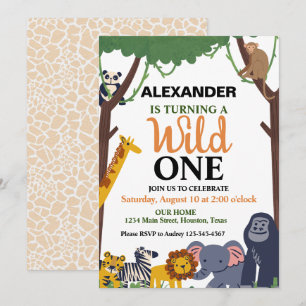 Wild One Birthday Party Invitation Neutral Safari