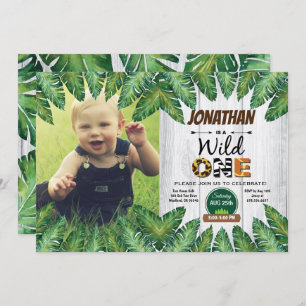 Wild one birthday party photo invitation boy