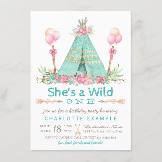 Wild One Birthday Party Teepee First Birthday Invitation