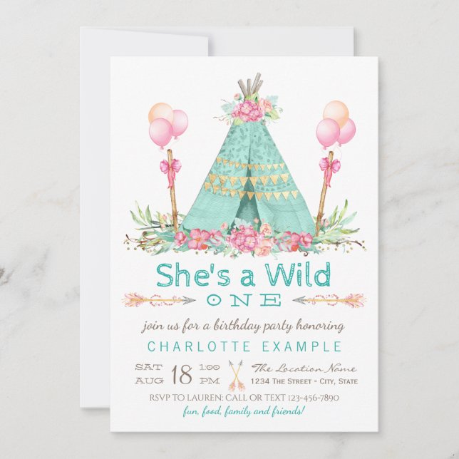 Wild One Birthday Party Teepee First Birthday Invitation (Front)