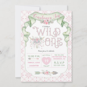 Wild One Birthday Pink Green Tribal Invitation