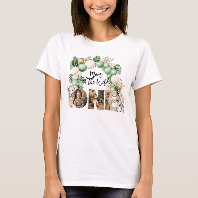 Wild One Birthday Safari Animal Photo Mum T-Shirt (Front)