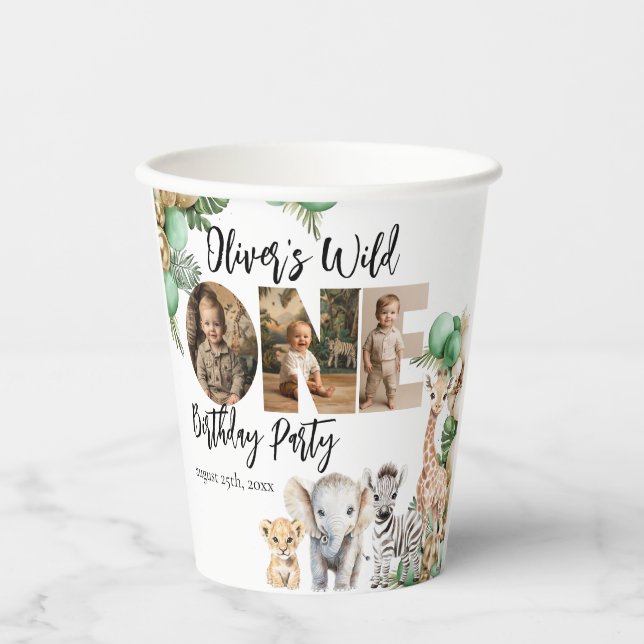 Wild One Birthday Safari Animal Photo Paper Cups (Front)