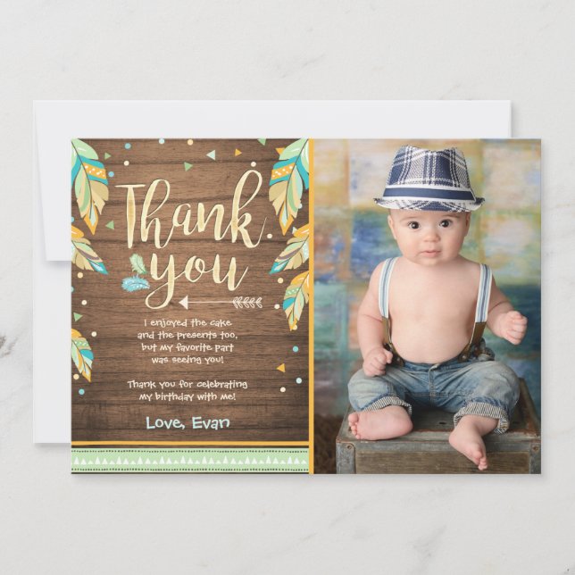 Wild One birthday Thank you card Blue green boy (Front)