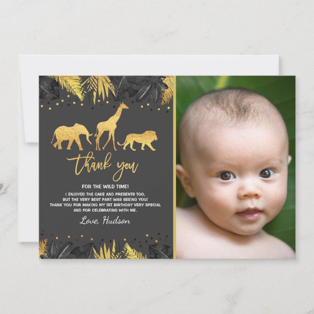 Wild One Birthday Thank You Card Jungle Animals (Front)