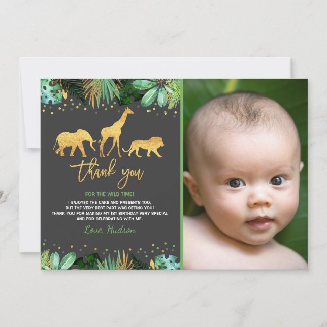 Wild One Birthday Thank You Card Jungle Animals (Front)