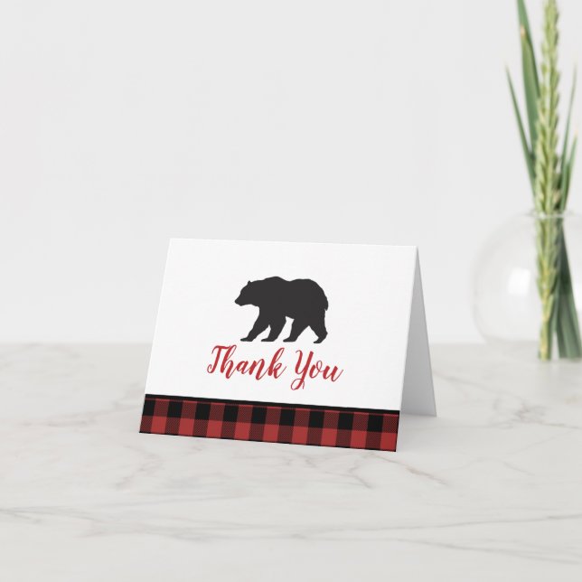 Wild One Black Bear Buffalo Plaid Thank You Card (Front)