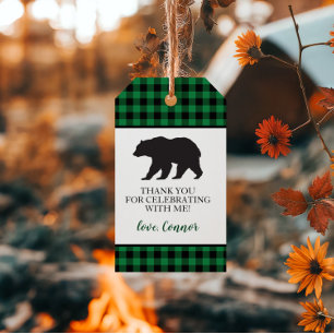 Wild One Black Bear Green Buffalo Plaid Thank You Gift Tags