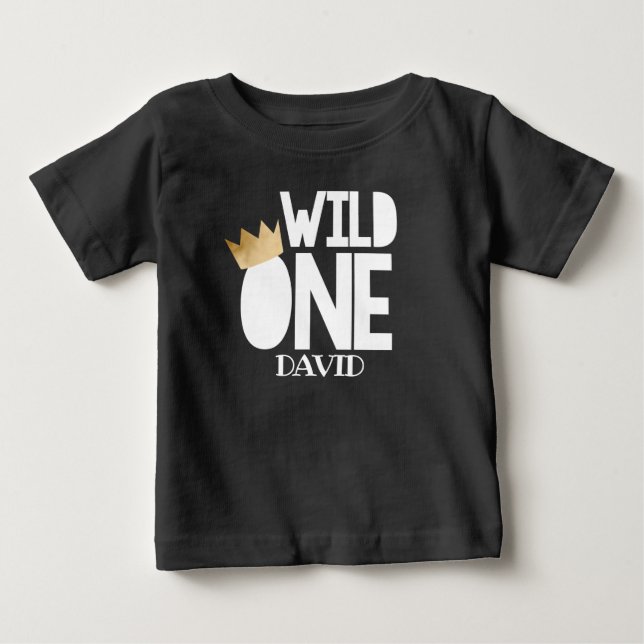 Wild ONE Black Gold Baby Boy First Birthday Outfit T-Shirt (Front)