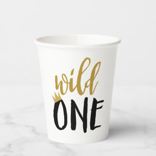 Wild One Black + Gold Photo 1 1st Birthday Paper Cups