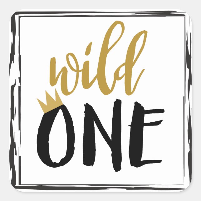 Wild One Black + Gold Photo 1 1st Birthday Square Sticker (Front)