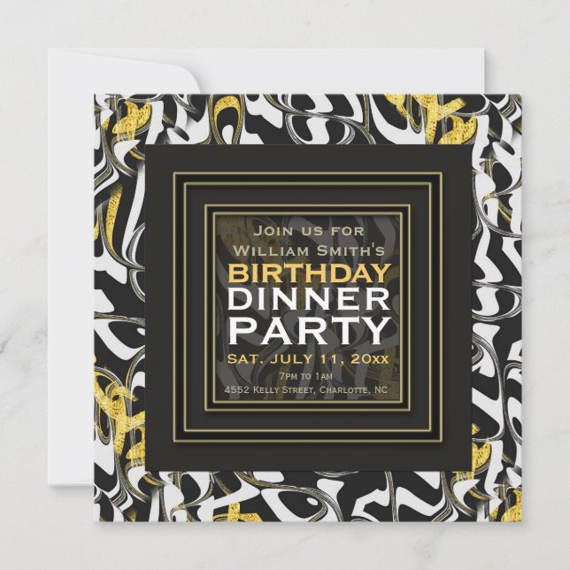 Wild one! Black White Gold design Dinner Party Invitation (Front)