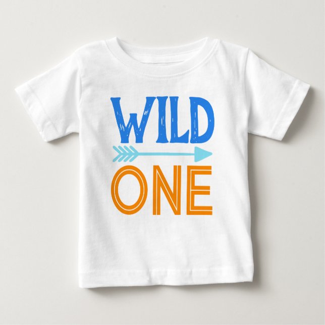 Wild One Blue and Orange First Birthday T-Shirt (Front)
