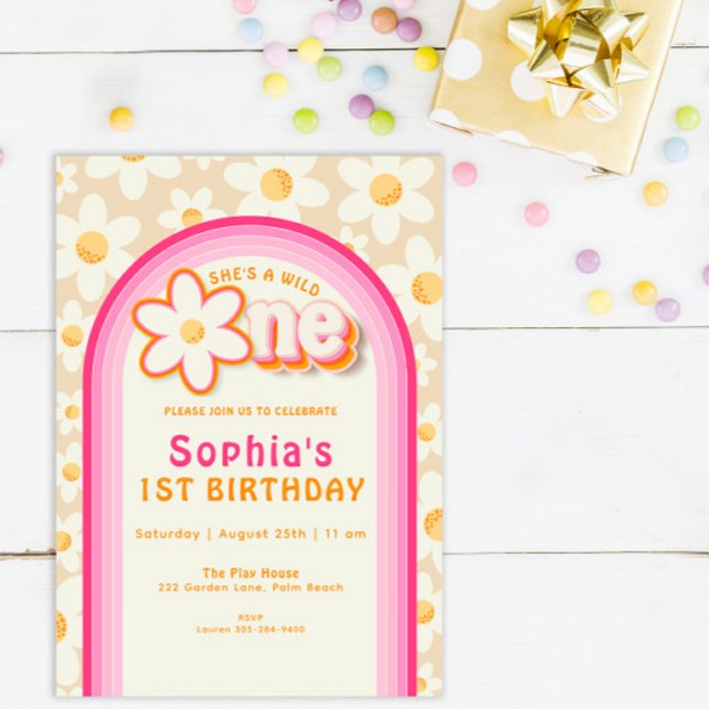 Wild One Boho Daisy Rainbow 1st Birthday Invitatio Invitation (Creator Uploaded)