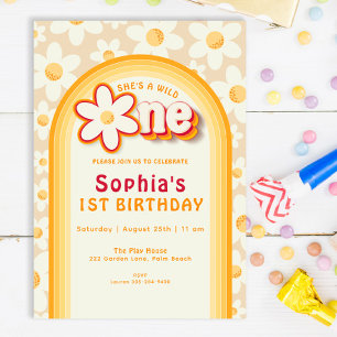Wild One Boho Daisy Rainbow First Birthday Invitation