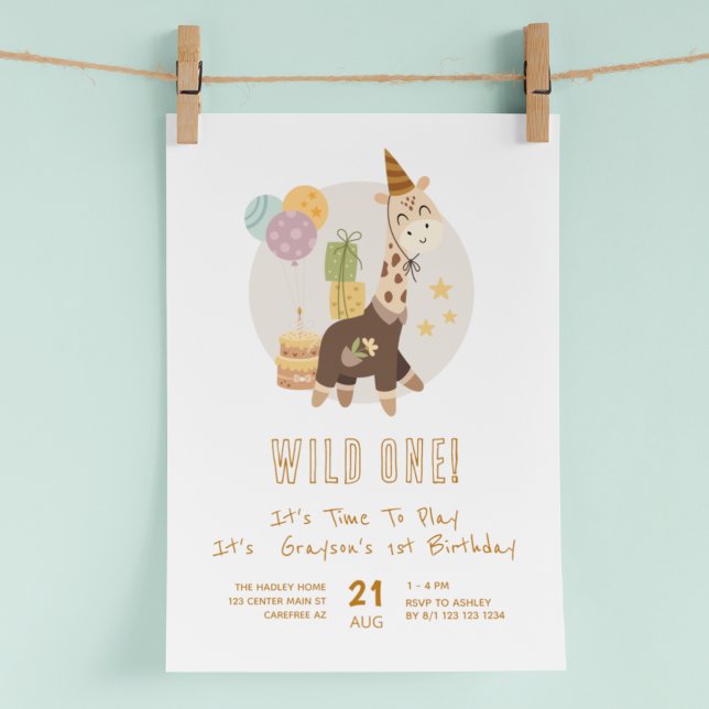 Wild One Boho Giraffe Boy 1st Birthday Invitation (Creator Uploaded)
