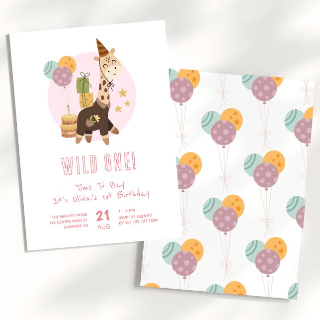 Wild One Boho Giraffe Girl 1st Birthday Invitation (Creator Uploaded)