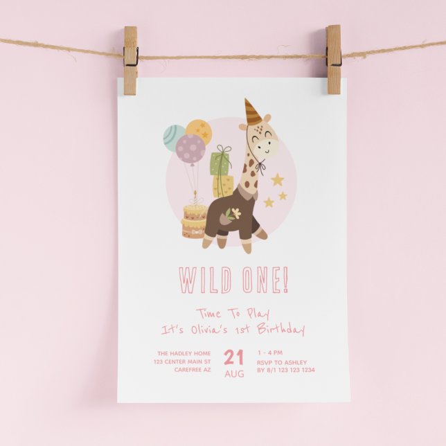 Wild One Boho Giraffe Girl 1st Birthday Invitation (Creator Uploaded)