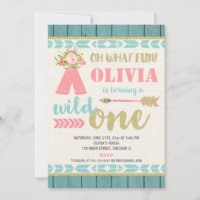 Wild one boho pink teal 1st first birthday party