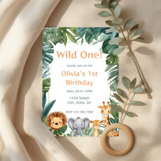Wild One Boho Safari Jungle Animals 1st Birthday Invitation