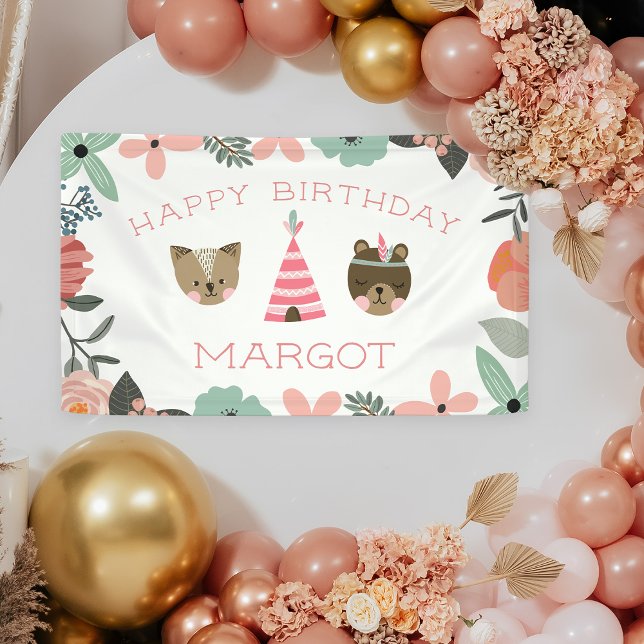 Wild One | Boho Woodland Animals Birthday Party Banner (Creator Uploaded)