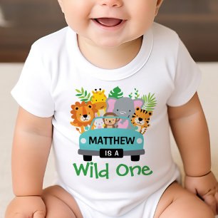 Wild One Boy 1st Birthday Animals Personalised Baby T-Shirt