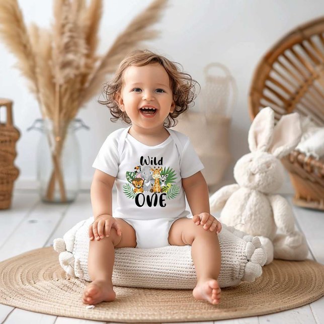 Wild One Boy 1st Birthday Jungle Safari Cute Baby Baby T-Shirt (Creator Uploaded)