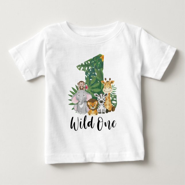 Wild One Boy 1st Birthday Jungle Safari Cute Baby T-Shirt (Front)